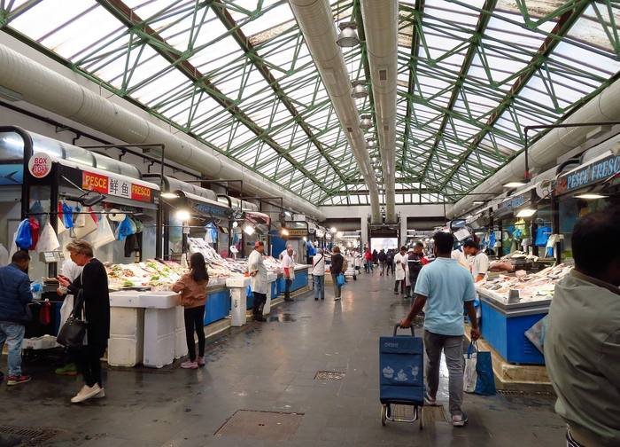 Fish stalls inside Piazza Vittorio market